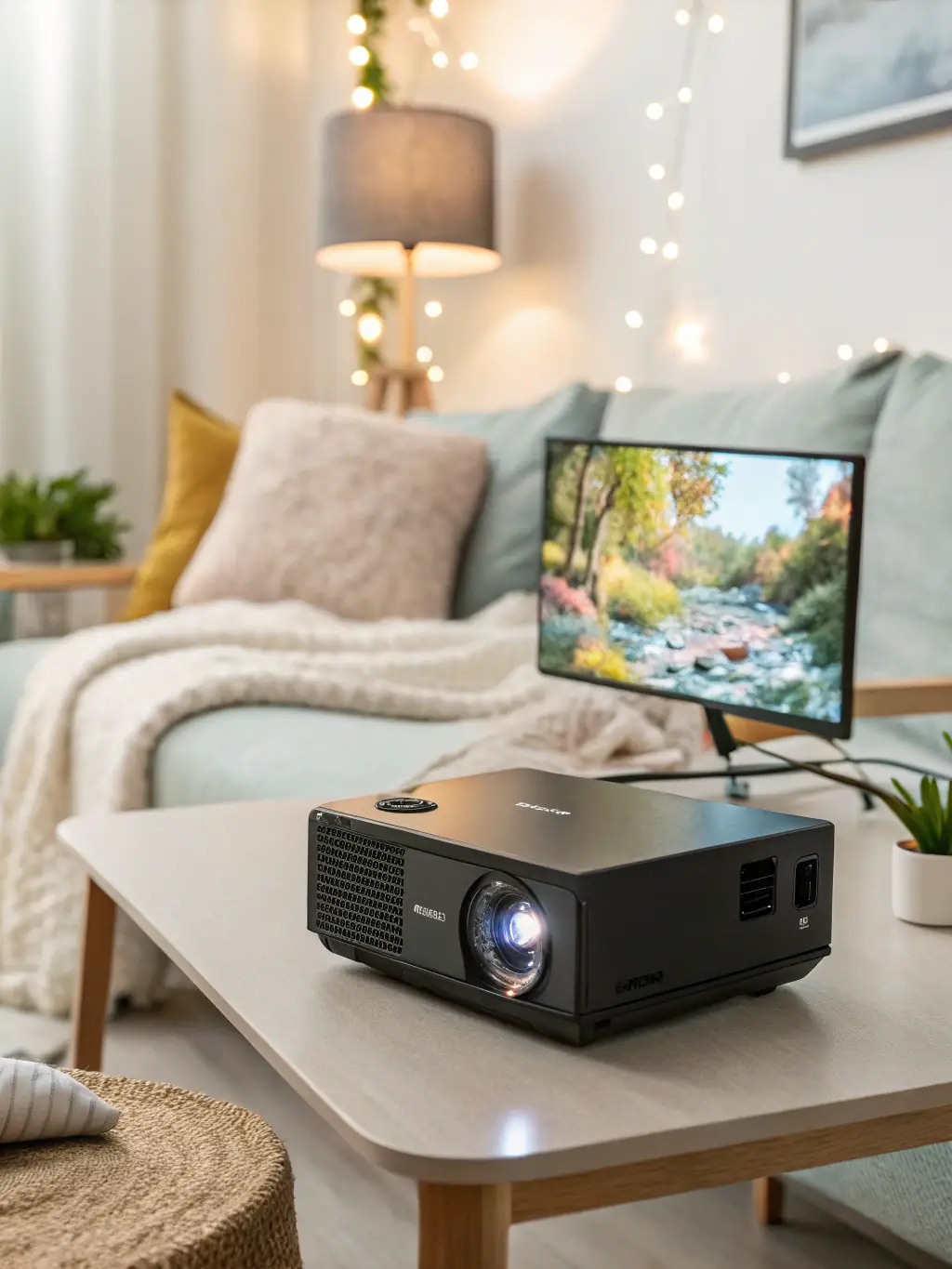A fully repaired and tested projector displaying a crisp, clear image, symbolizing the reliability and quality of the repair service.